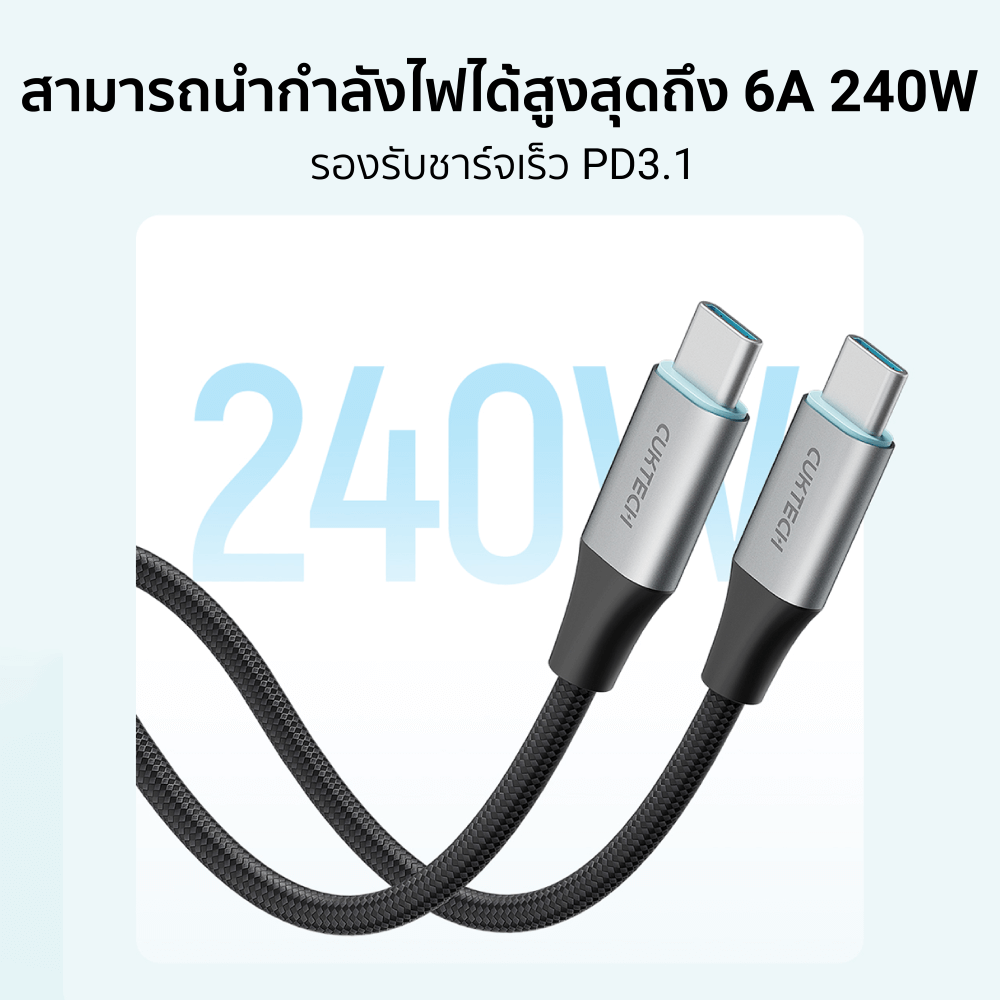 สายชาร์จเร็ว CUKTECH รุ่น CMC615 USB-C to USB-C 6A 240W ยาว 1.5 เมตร สีดำ ( รองรับชาร์จเร็ว PD3.1 )